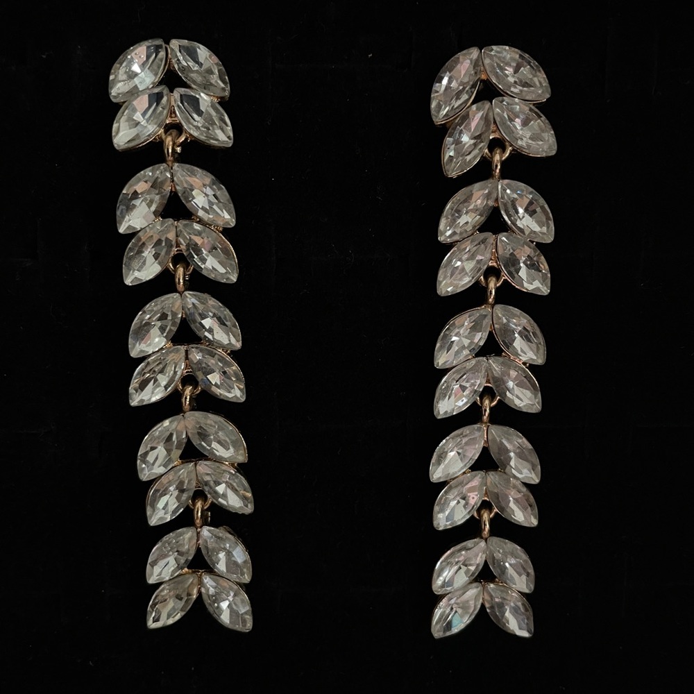 Lulus Crystal Drop Leaf Dangle Earrings